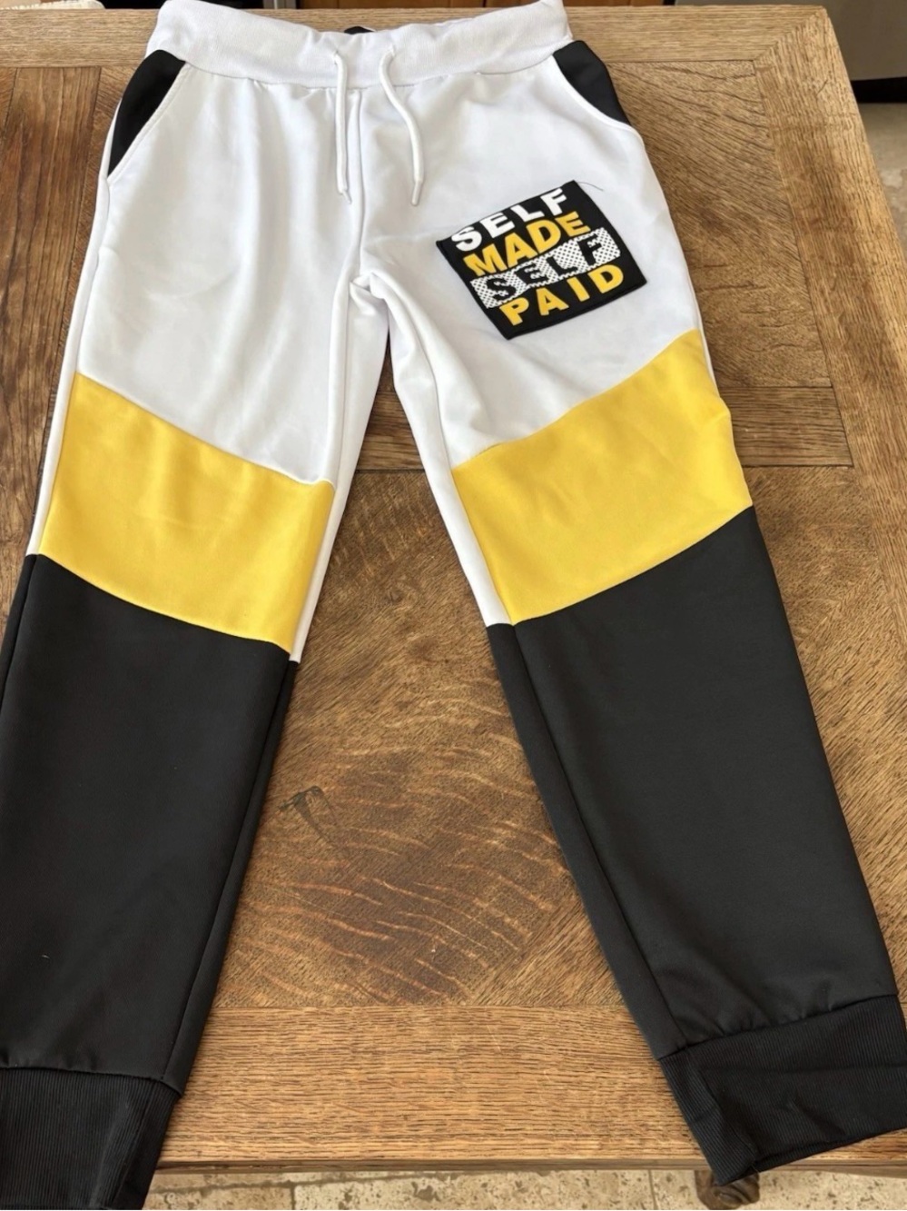 Men’s Sacred Crown  Colorblock Jogger Pants - White, Yellow & Black XL